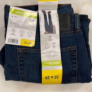 New Eddie Bauer Flannel Lined Denim Jeans 32x29
